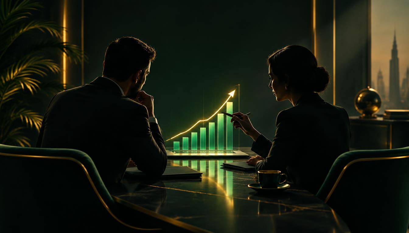 مستشار تسويق يراجع مؤشرات النمو مع فريق الشركة